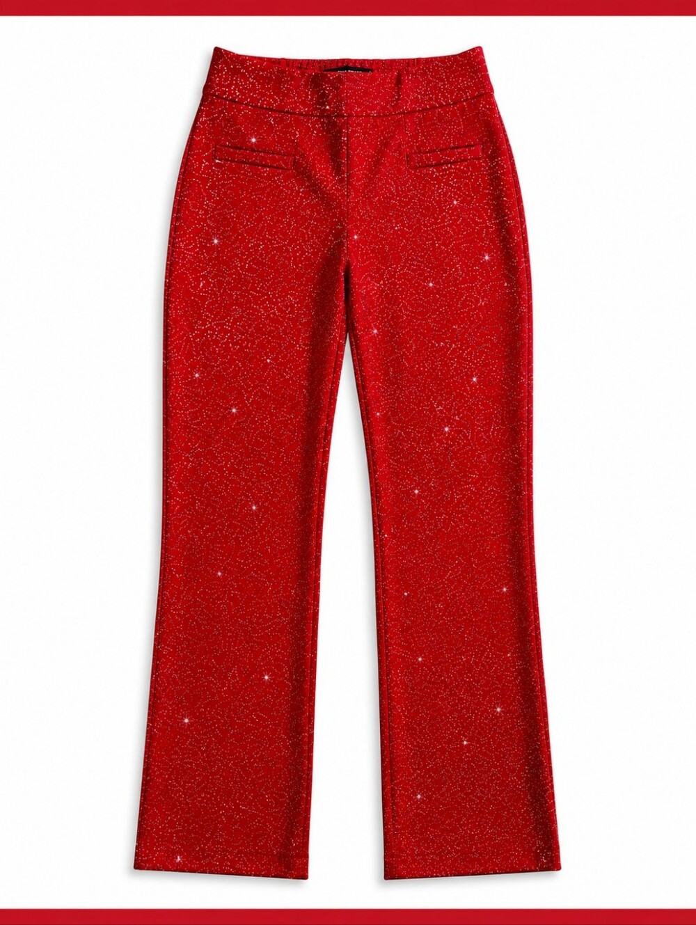NY&Co Red Glitter Pull-On Pants Petite Small Sparkly Holiday Career Party
